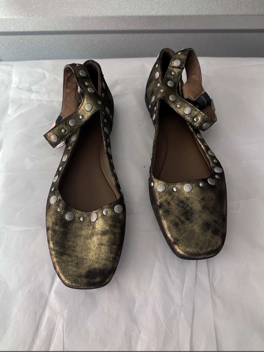 Free People mystic mary jane flats Gold Black Size 10 NWOB